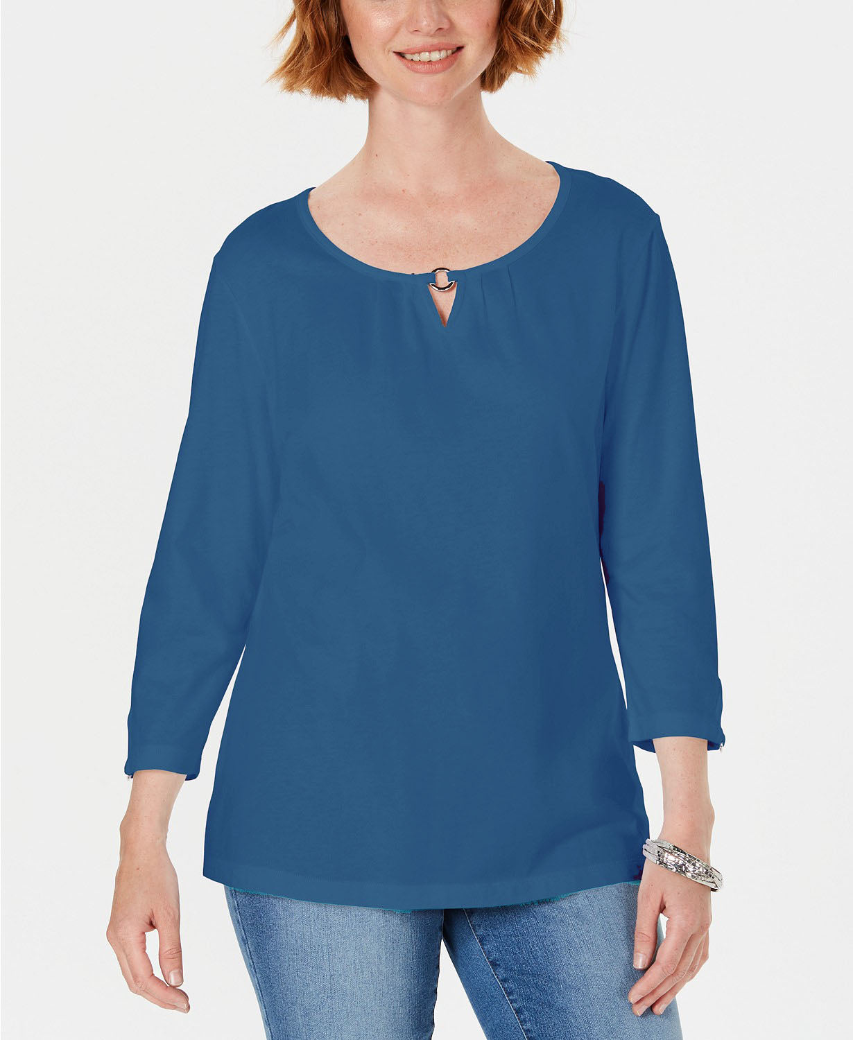 Karen Scott Women's Three-Quarter Sleeve Top Blue Size XX Large