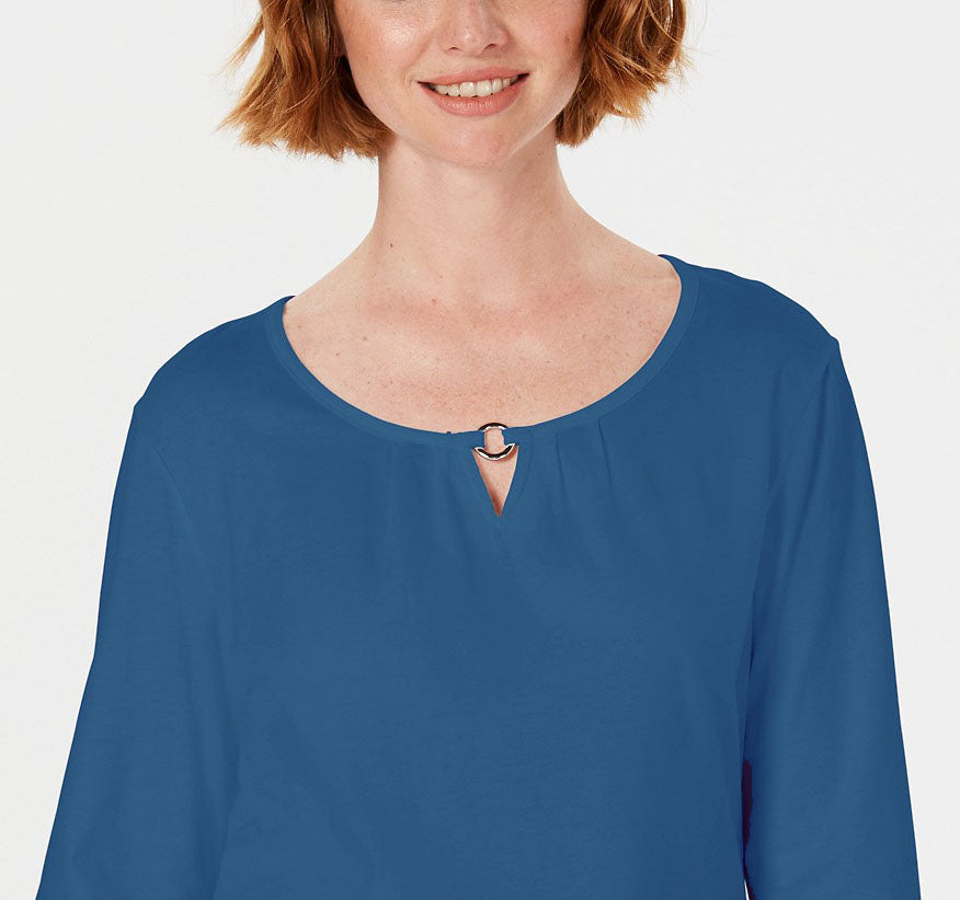 Karen Scott Women's Three-Quarter Sleeve Top Blue Size XX Large