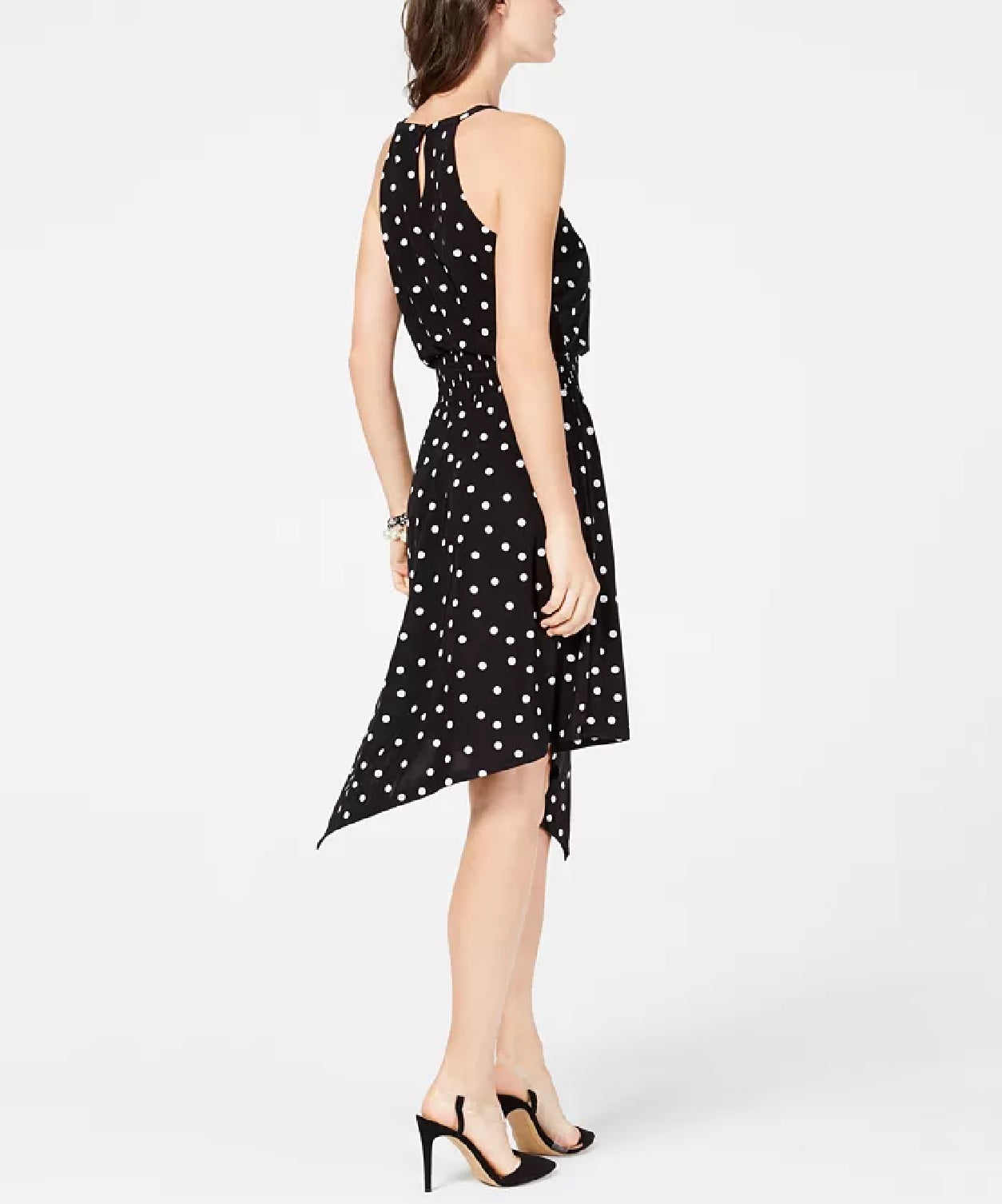 INC International Concepts Women's Sleeveless Printed Handkerchief-Hem Dress Black Size Large