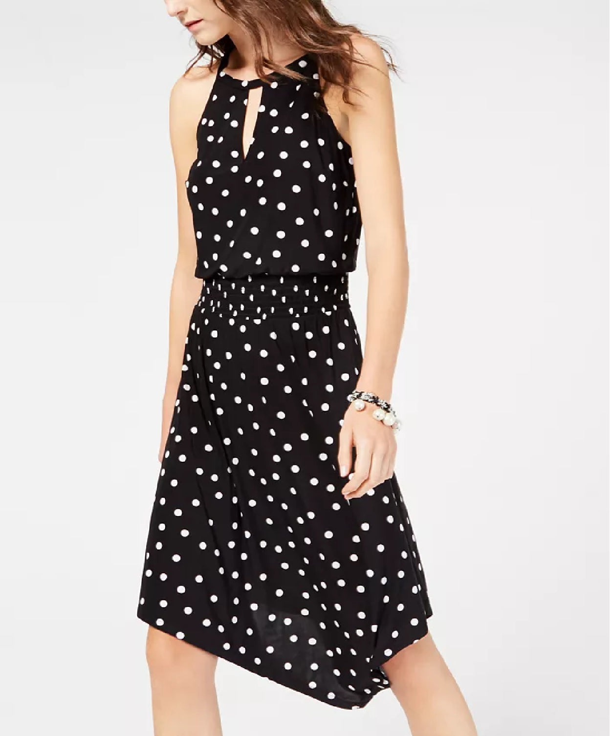INC International Concepts Women's Sleeveless Printed Handkerchief-Hem Dress Black Size Large