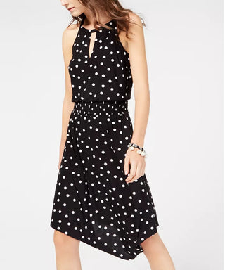 INC International Concepts Women's Sleeveless Printed Handkerchief-Hem Dress Black Size Large