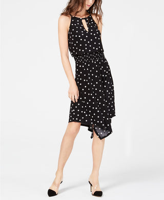 INC International Concepts Women's Sleeveless Printed Handkerchief-Hem Dress Black Size Large