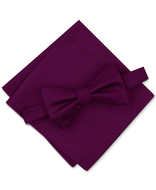 Alfani Men's Solid Textured Pre-Tied Bow Tie & Solid Textured Pocket Square Set Purple Size Regular
