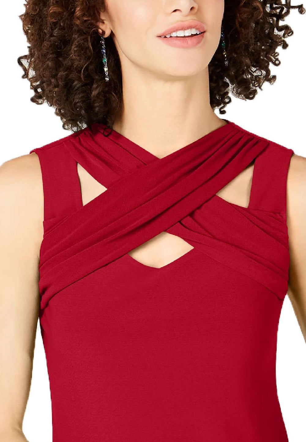 INC International Concepts Women's Crisscross Cutout Top Red Size Small