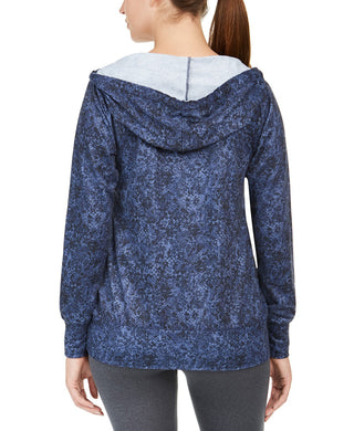 Ideology Women's Python Printed V-Neck Hoodie Navy Size X-Small