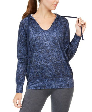 Ideology Women's Python Printed V-Neck Hoodie Navy Size X-Small