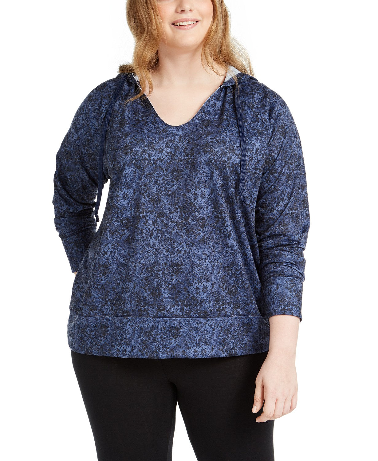 Ideology Women's Plus Size Python-Print Hoodie Blue Size XXX Large