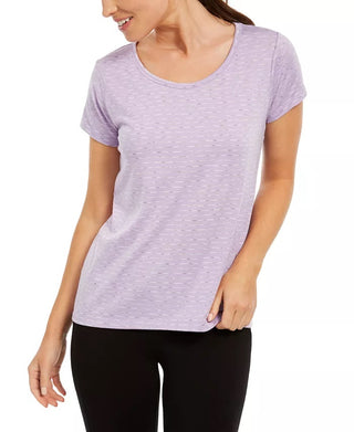 Ideology Women's Striped Lattice Back T-Shirt Purple Size X-Small