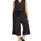Ideology Women's  Plus Size Sleeveless Drawstring-Waist Cropped Jumpsuit  Black Size 3 Extra Large