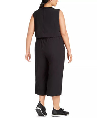 Ideology Women's  Plus Size Sleeveless Drawstring-Waist Cropped Jumpsuit  Black Size 3 Extra Large