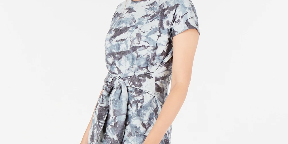 Ideology Women's Printed Tie-Front T-Shirt Dress Navy Size Small