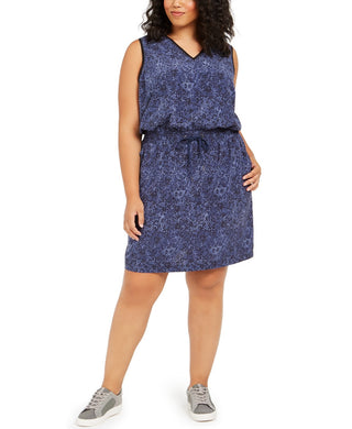 Ideology Women's Plus Size Animal-Print Drawstring Dress  Indigo Sea Size 2X