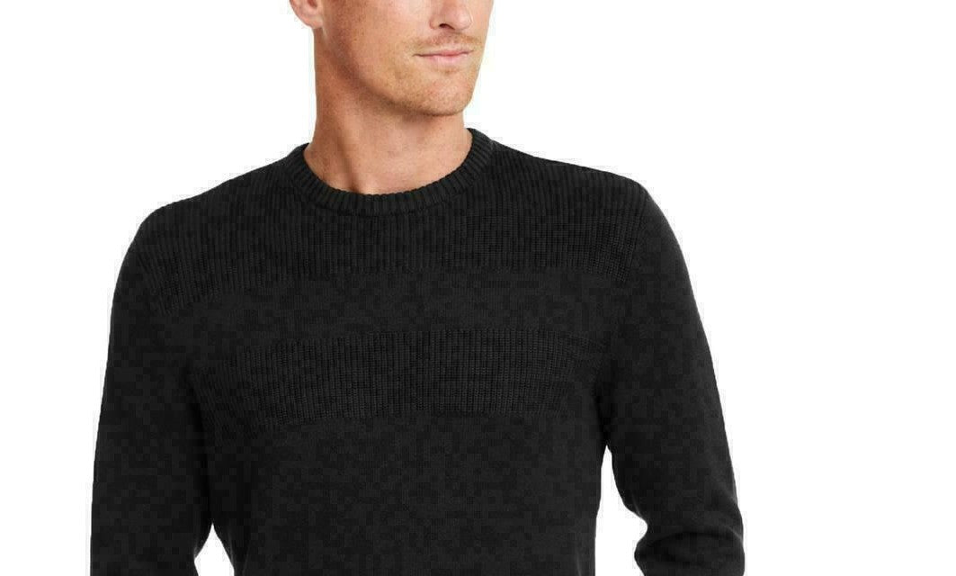 Club Room Men's Cotton Solid Textured Crew Neck Sweater Black Size Small
