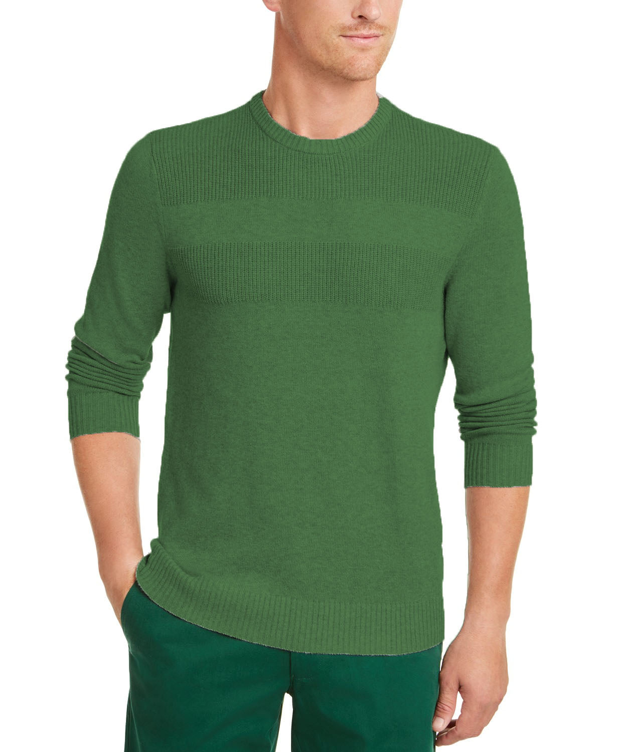 Club Room Men's Cotton Solid Textured Crew Neck Sweater Green Size 2XL