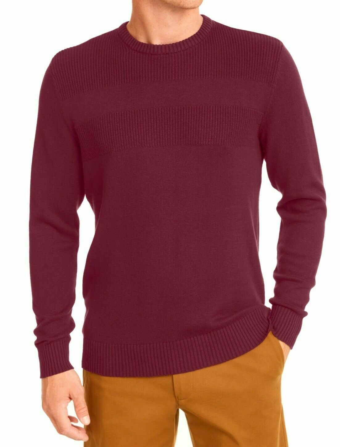 Club Room Men's Cotton Solid Textured Crew Neck Sweater Wine Size 2XL