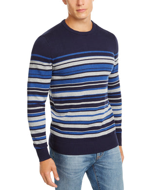 Club Room Men's Stripe Cotton Sweater Blue Size XX Large