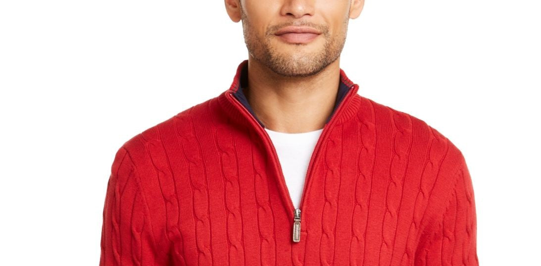Club Room Men's Pima Cable Quarter-Zip Sweater Red Size XX Large