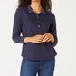 Karen Scott Women's Petite Solid & Printed Collared Top Blue Size Petite Petite