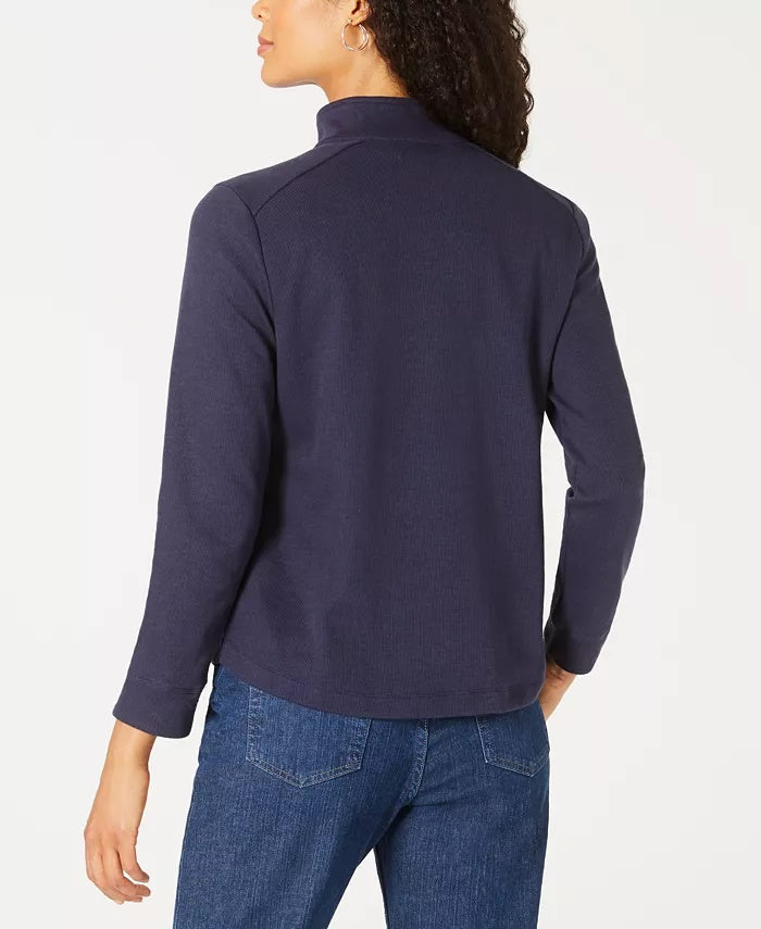 Karen Scott Women's Petite Solid & Printed Collared Top Blue Size Petite Petite