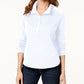 Karen Scott Women's Petite Stand-Collar Snap-Front Top White Size Petite X-Large