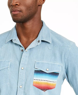 American Rag Men's Antonio Western Shirt  Blue Size Large