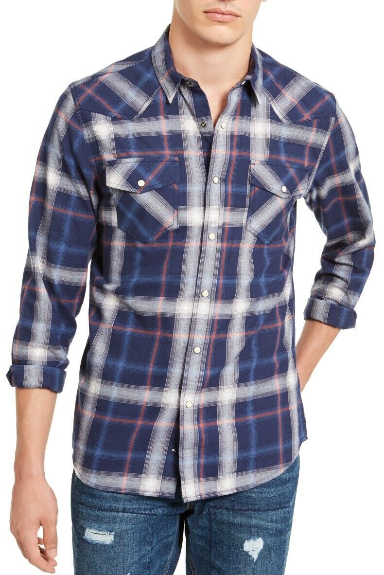 American Rag Men's Plaid Harvey Western Blue Size Extra Small
