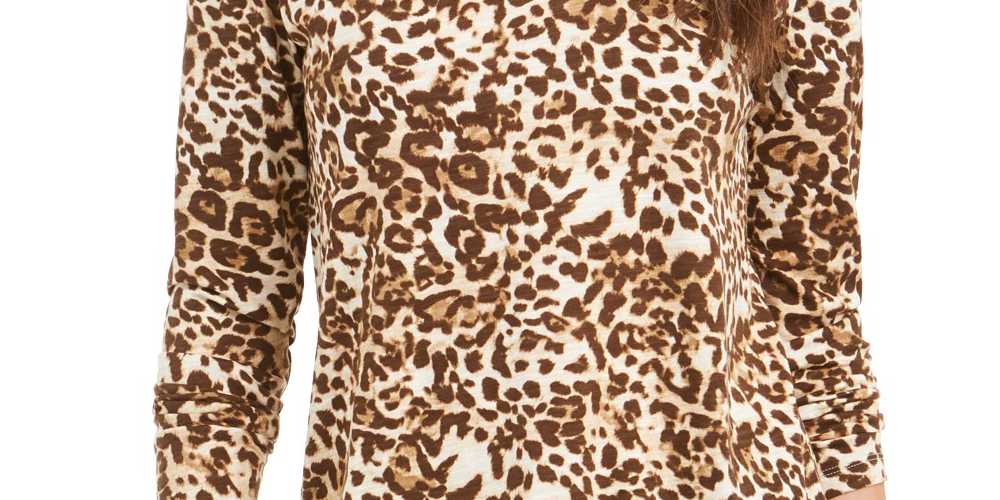 Style & Co Women's Animal Print Top Brown Size XS