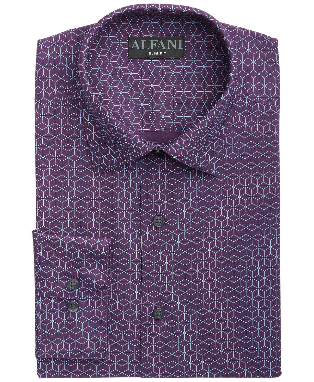 Alfani Men's Alfatech Slim-Fit Performance Stretch Moisture-Wicking Geo-Print Dress Shirt Purple Size 32-33