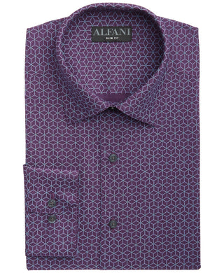 Alfani Men's Alfatech Slim-Fit Performance Stretch Moisture-Wicking Geo-Print Dress Shirt Purple Size 32-33
