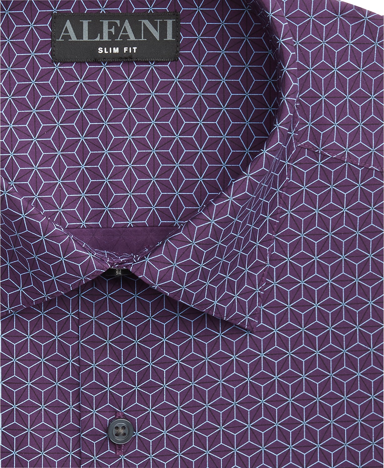 Alfani Men's Alfatech Slim-Fit Performance Stretch Moisture-Wicking Geo-Print Dress Shirt Purple Size 32-33