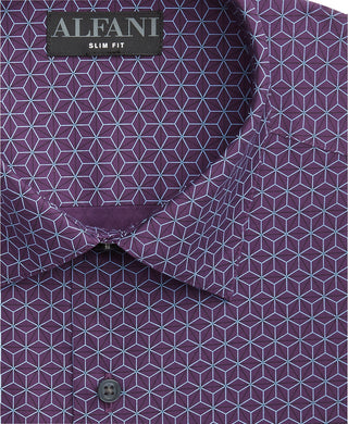 Alfani Men's Alfatech Slim-Fit Performance Stretch Moisture-Wicking Geo-Print Dress Shirt Purple Size 32-33