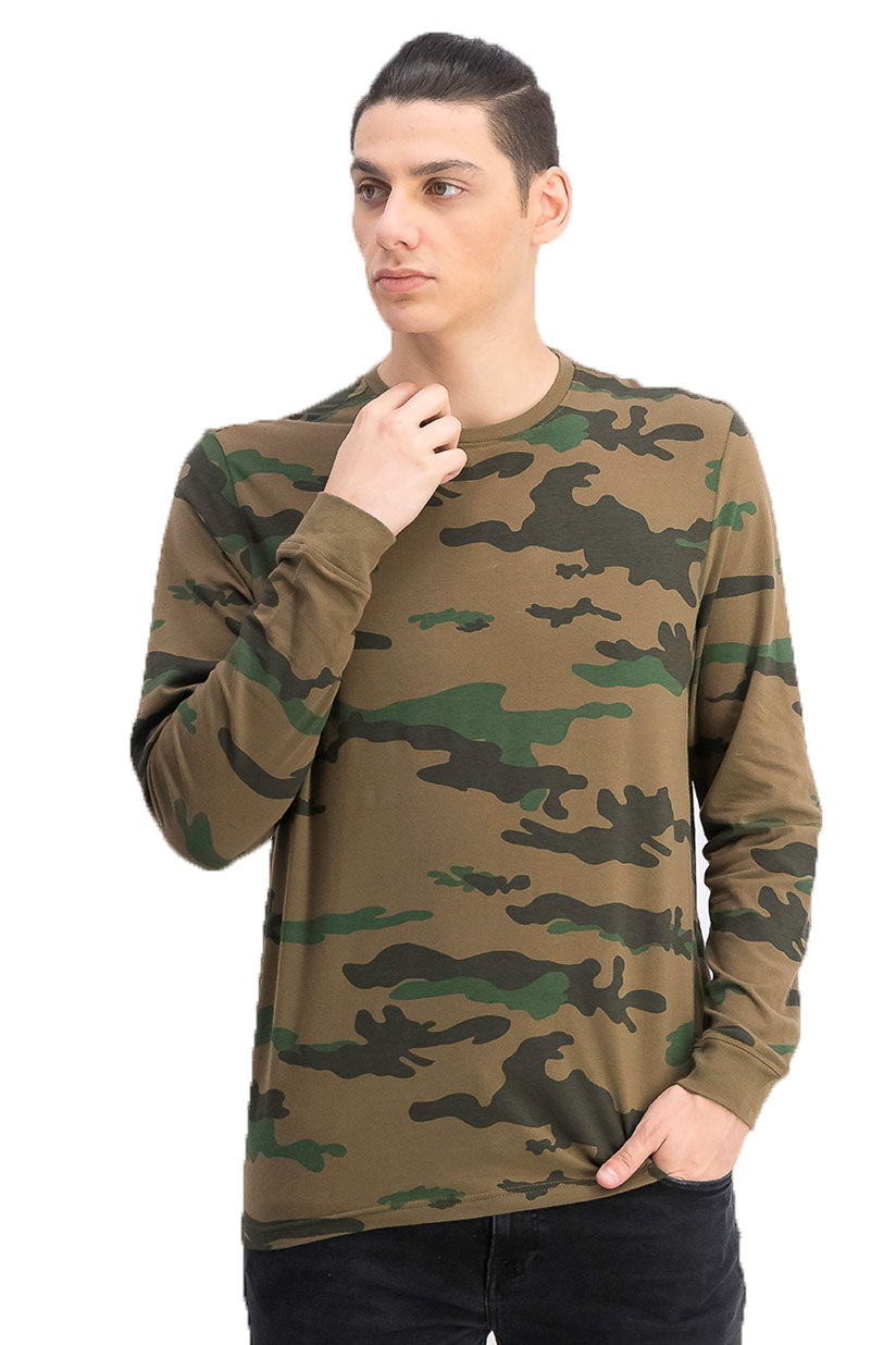 Ideology Men's Exploded Camo Long-Sleeve T-Shirt Green Size Large