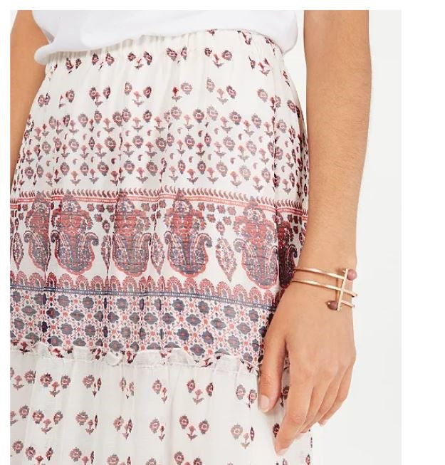 Style & Co Women's Tiered Mixed Print Midi Skirt Red Size Large