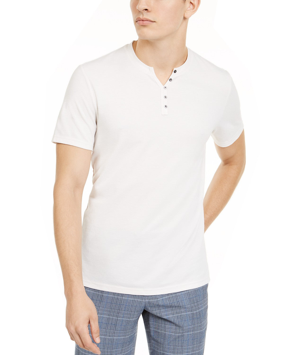 INC International Concepts Men's Textured Split-Neck T-Shirt White Size Small