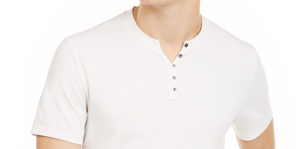 INC International Concepts Men's Textured Split-Neck T-Shirt White Size Small