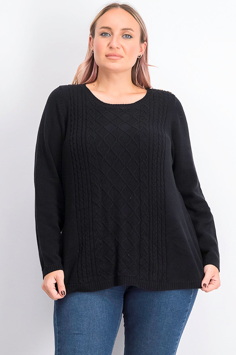 Charter Club Women's Plus Size Cable-Knit Sweater Black Size OX