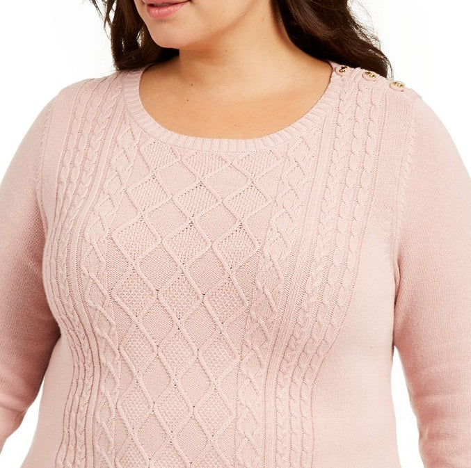 Charter Club Women's Plus Size Cable-Knit Sweater Pink Size XXX-Large