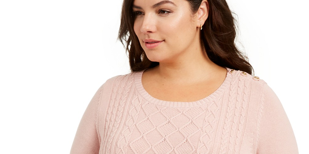 Charter Club Women's Plus Size Cable-Knit Sweater Pink Size 2X