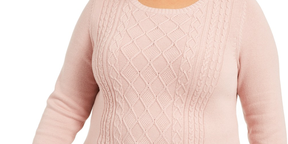Charter Club Women's Plus Size Cable-Knit Sweater Pink Size 2X