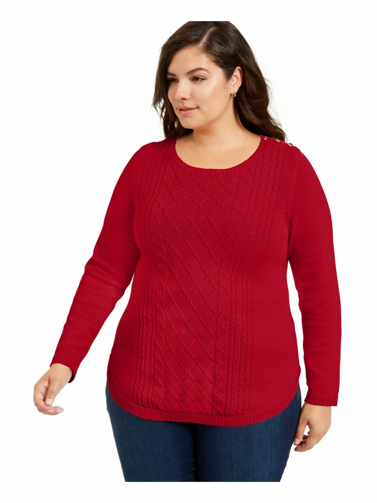 Charter Club Women's Plus Size Cable-Knit Sweater Red Size 0X