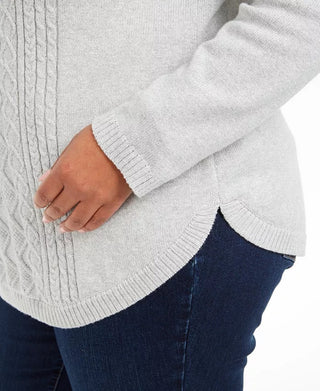 Charter Club Women's Plus Size Cable-Knit Button-Trim Sweater  Gray Size Extra Large