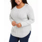 Charter Club Women's Plus Size Cable-Knit Button-Trim Sweater Gray Size 2 X-Large