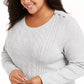 Charter Club Women's Plus Size Cable-Knit Button-Trim Sweater Gray Size 2 X-Large