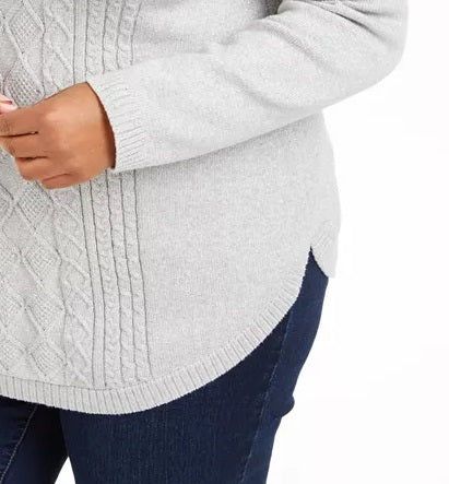 Charter Club Women's Plus Size Cable-Knit Button-Trim Sweater Gray Size 2 X-Large