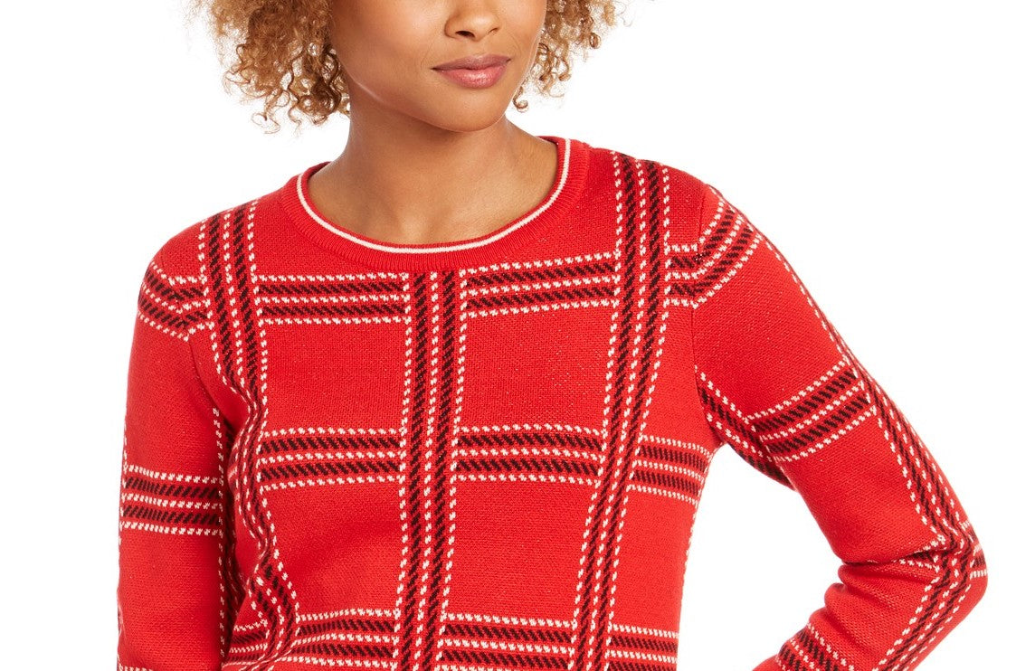 Charter Club Women's Printed Crewneck Sweater Red Size Medium