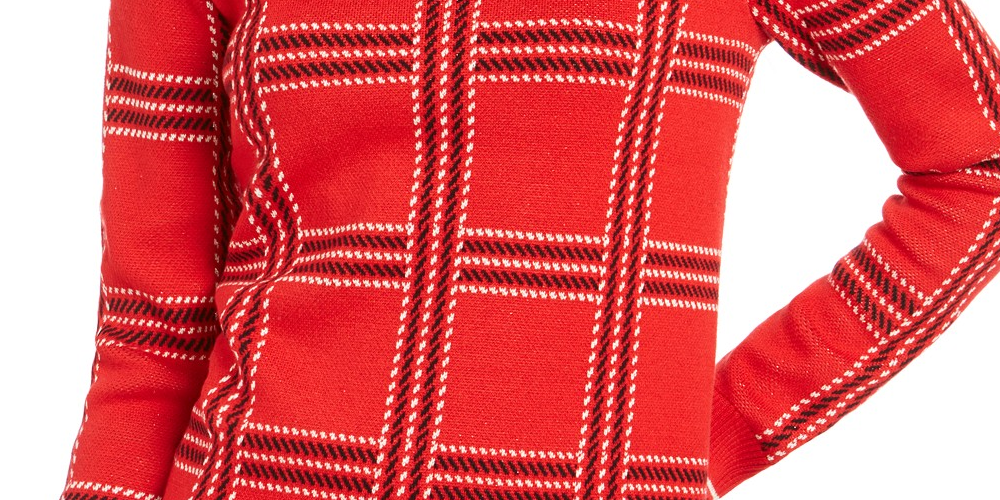 Charter Club Women's Printed Crewneck Sweater Red Size Medium