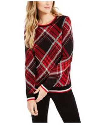 Charter Club Women's Plaid Crewneck Sweater Black Size Extra Large