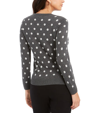 Charter Club Women's Dot-Print Crewneck Sweater Gray Size Large