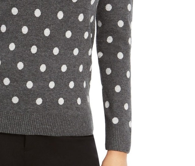 Charter Club Women's Dot-Print Crewneck Sweater Dark Gray Size Small