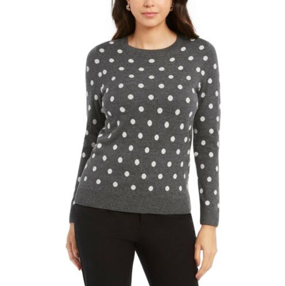 Charter Club Women's Polka Dot Sweater Gray Size Petite Large